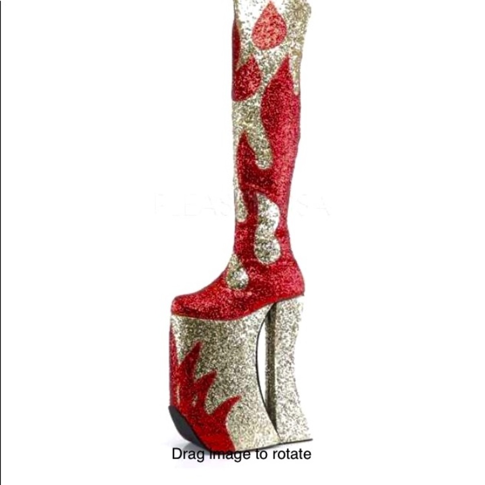 Pleaser red gold glitter platform thigh high boot - Picture 11 of 11